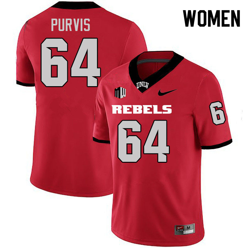 Women #64 Hank Purvis UNLV Rebels College Football Jerseys Stitched-Scarlet